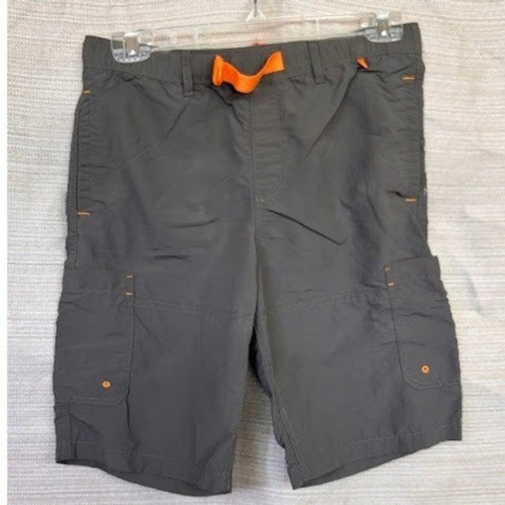 Lands End Boys XL 14-16 Cargo Shorts Olive Green Orange Nylon Hiking 521856